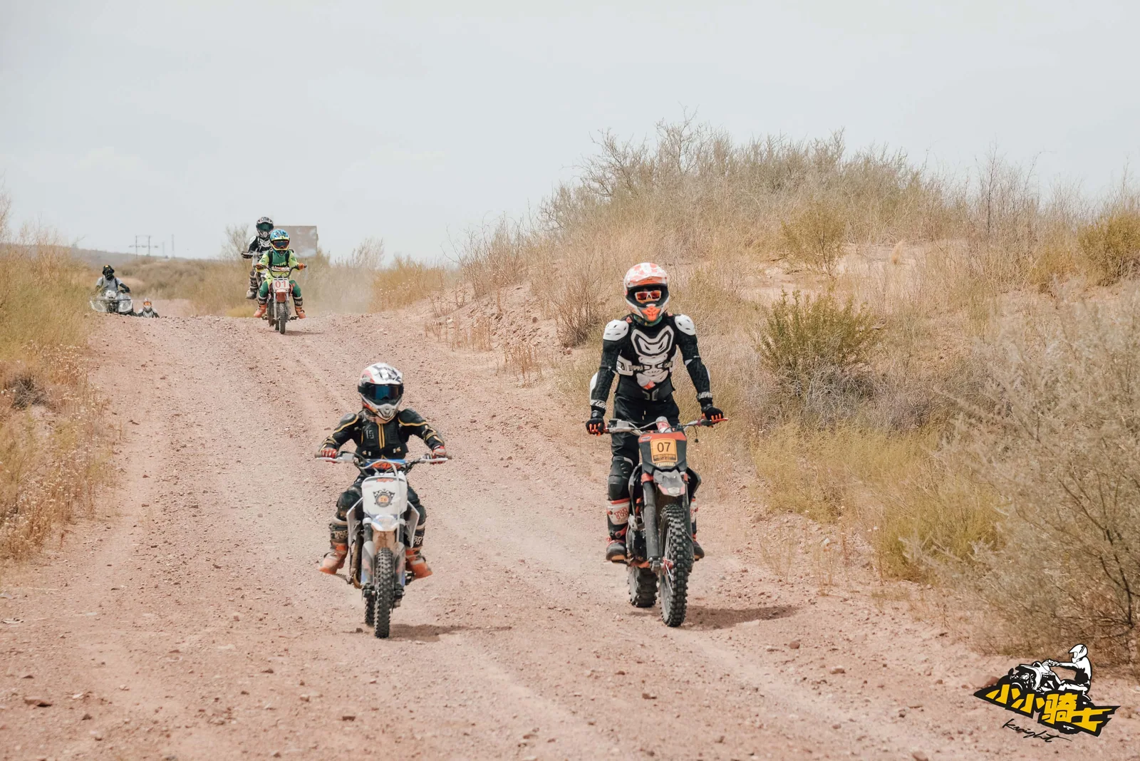 Riders of different ages and vehicle types travel along the same Gobi route